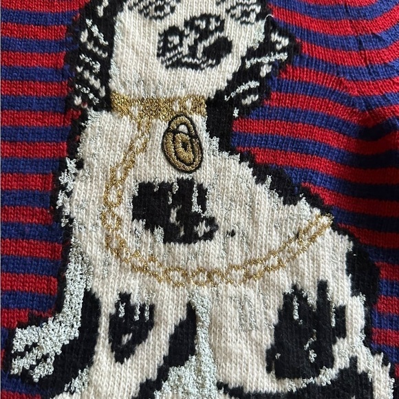 GUCCI Striped Wool Sweater With King Spaniel Intarsia Blue In Red Size… - Picture 8 of 12